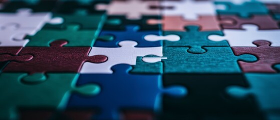 Abstract Close up of Interlocking Colorful Jigsaw Puzzle Pieces