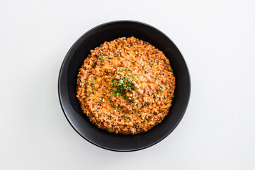 healthy  food, red pesto quinoa with lentils