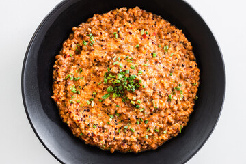 healthy  food, red pesto quinoa with lentils
