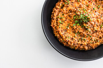 healthy  food, red pesto quinoa with lentils