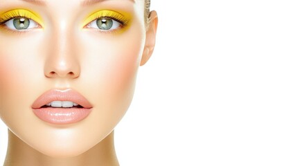 Fototapeta premium Golden gaze, a captivating portrait of woman with golden eyes and lips closeup
