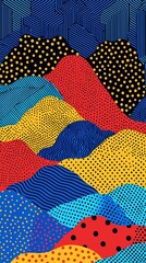 Abstract Colorful Hills Patterned With Dots And Lines
