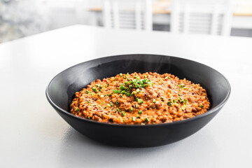 healthy  food, red pesto quinoa with lentils