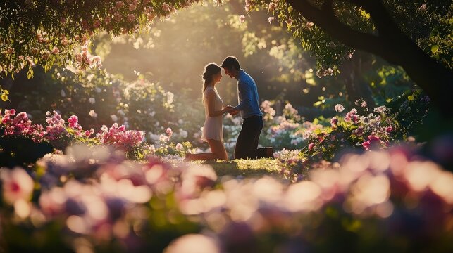 Romantic Proposal in a Blooming Garden