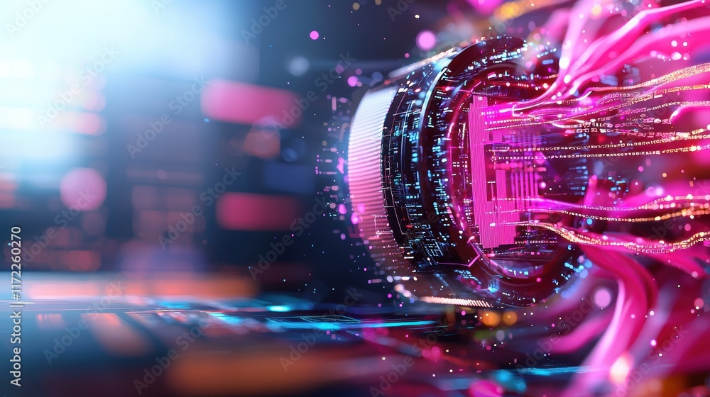Poster innovative technology display digital realm abstract art futuristic environment close-up view data v