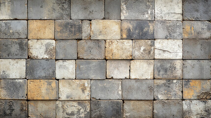 Fototapeta premium Old brick wall texture background. dirty retro vintage grunge concrete structure, architecture construction material wallpaper, cement stone pattern surface backdrop, aged masonry facade.