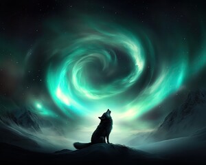 Fototapeta premium A wolf howls beneath a vibrant night sky.