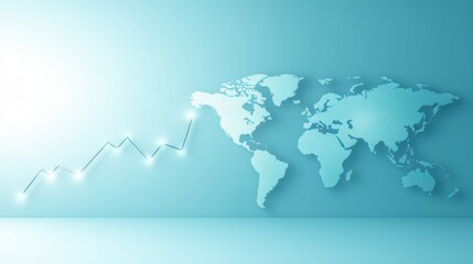 World map with line graph, visualizing global trends, data analysis and international progress
