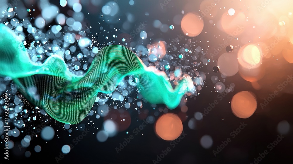 Poster a vibrant, abstract display of flowing lines and shimmering particles, evoking a sense of movement a