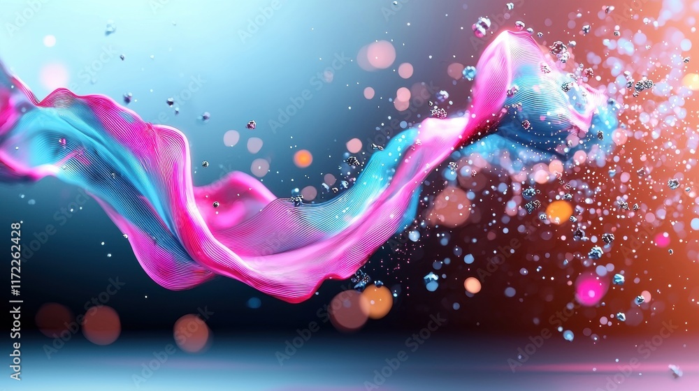 Poster dynamic splash of colorful liquid particles abstract art studio setting high-speed photography