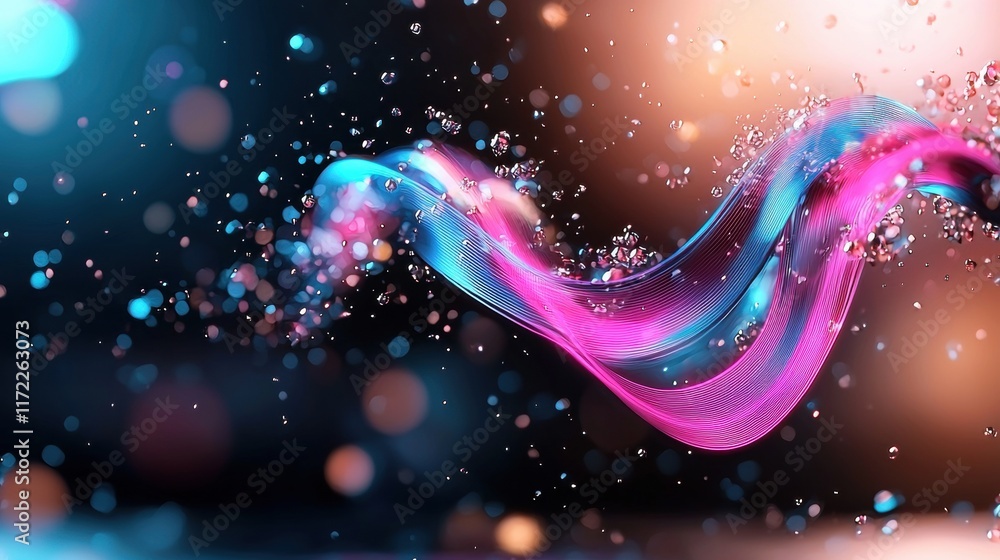 Aufkleber a vibrant, abstract wave of pink and blue colors, surrounded by shimmering particles, creating a dyn