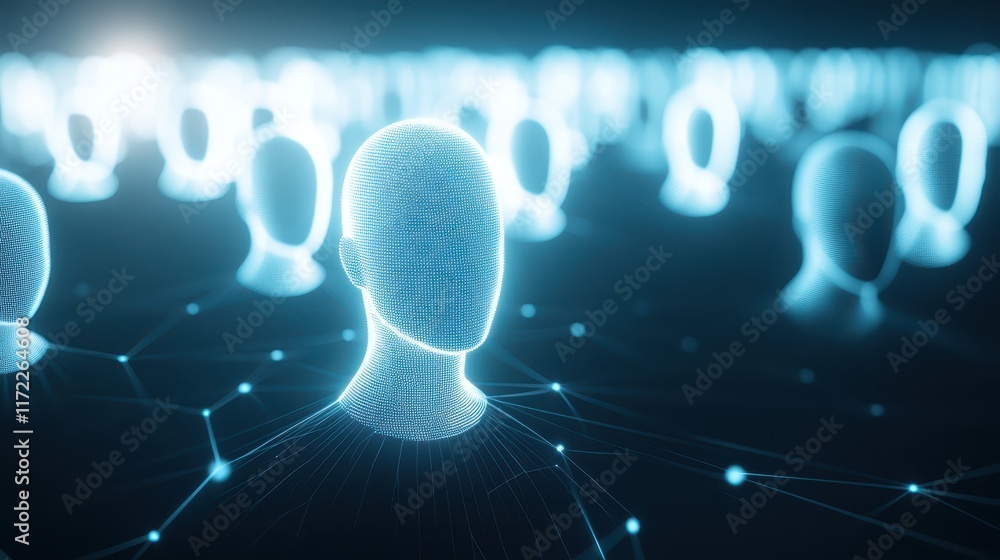 Poster visualizing the interconnectedness of people in a vast network represented by dots, symbolizing soci