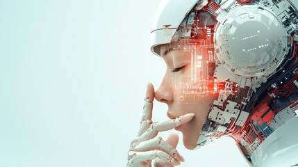 Futuristic robotics interaction technology lab digital artwork clean environment side view ai concept