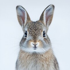 Obraz premium Cute bunny portrait, winter scene, wildlife, pet, nature.