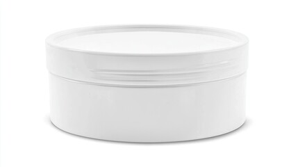 A plain white round container with a smooth lid, suitable for storage or packaging.