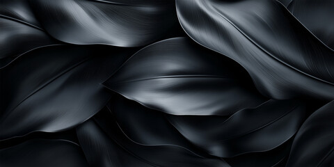 Mysterious Black Background with Abstract Banana Leaves