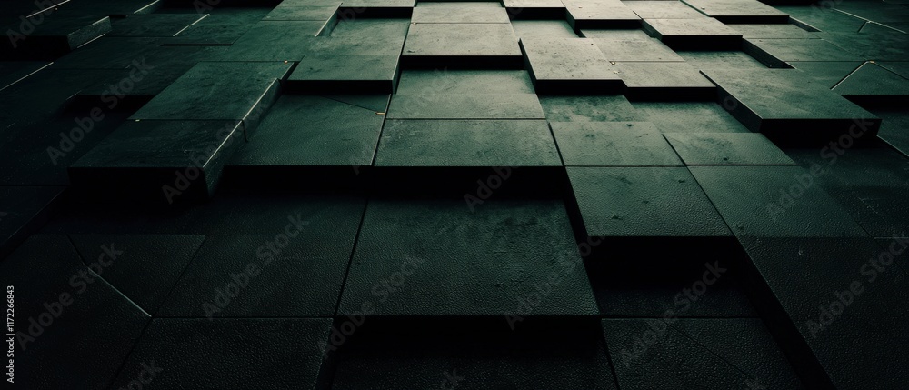 Poster abstract dark green textured geometric blocks pattern background