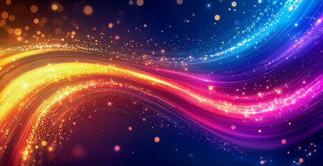 Obraz premium An abstract visualization of glowing waves composed of neon orange and blue dots