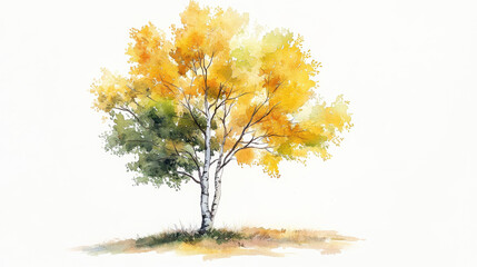 Fototapeta premium watercolor illustration of vibrant tree with yellow and green leaves