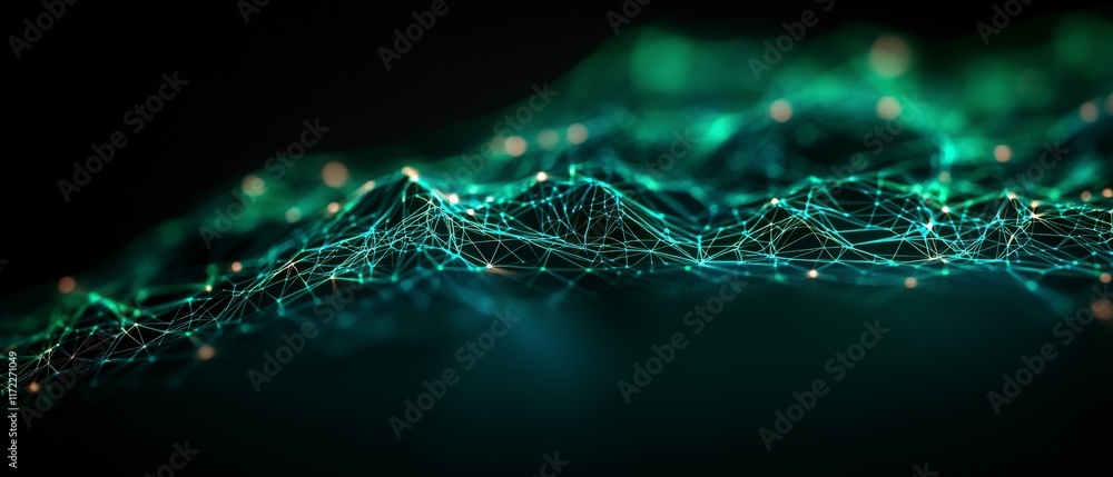 Poster abstract green network data connection digital technology futuristic cyberspace background