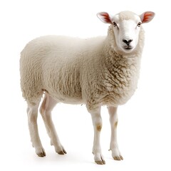 Fototapeta premium Sheep standing, white background, farm animal, agricultural image.