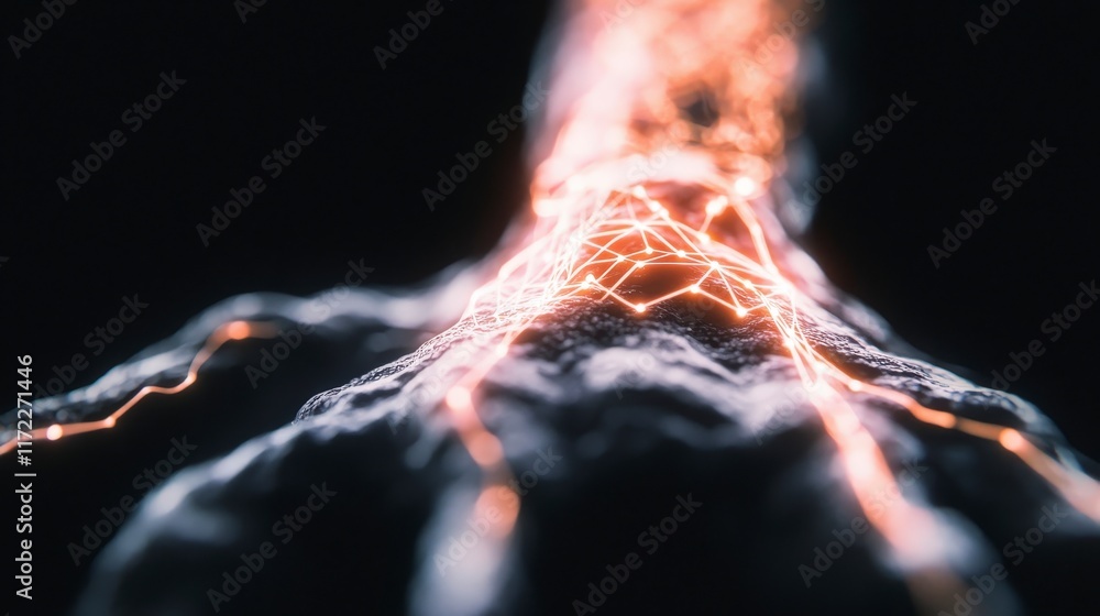 Poster abstract glowing network lines on dark textured surface digital art background