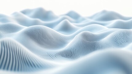 A 3D render of abstract wavy lines in light blue on a white background, featuring a minimalistic style with a high level of detail and sharp focus, creating a sleek and modern design