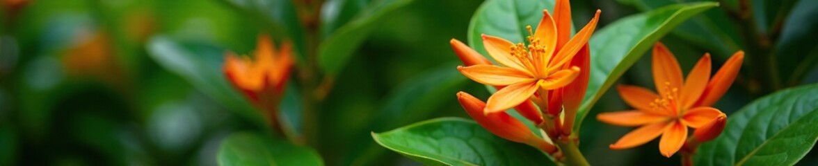 Obraz premium Colorful orange flowers on a native ginger plant stem, ornamental plants, tropical flowers