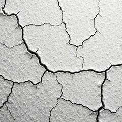 Obraz premium Cracked plaster wall with prominent fissures and uneven surface, texture, uneven