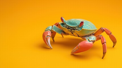 Fototapeta premium Vibrant Crab on Yellow Background
