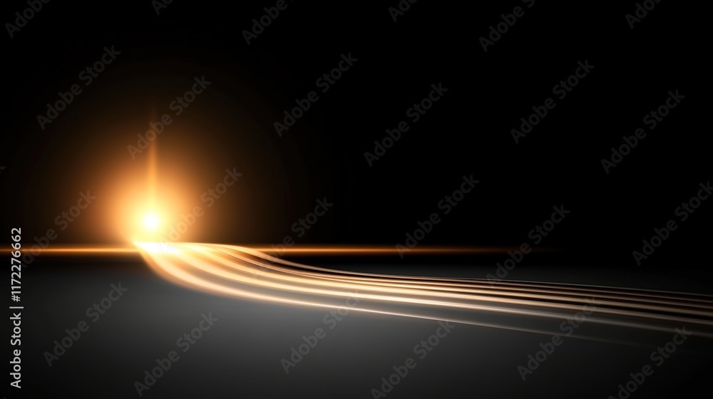 Poster light beam emerging from darkness with smooth flowing lines