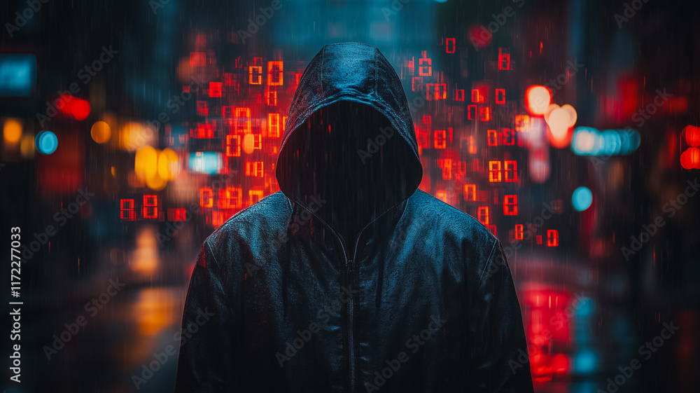 Poster mysterious hacker in the rain