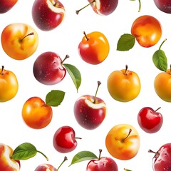 Fruits and berries pattern on white background. Flat lay, top view