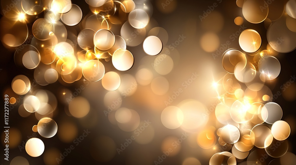 Poster golden bokeh background with sparkling light effects and soft glow
