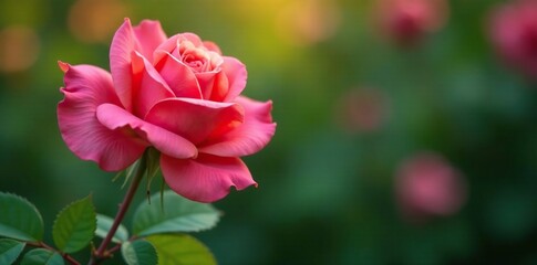 Fototapeta premium A gentle breeze rustling the petals of a rose in a garden, leaves, petals