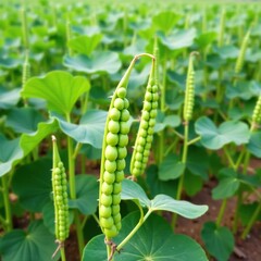 Fototapeta premium Soybean plant with split pods at the ready for harvest, soybeans, field