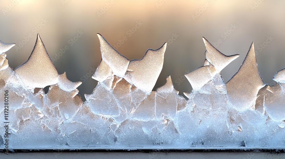 Poster intricate frost patterns on glass surface captured at close range
