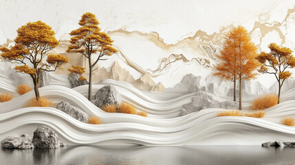 Abstract contemporary wall mural depicting gray mountain, and abstract background, texture, mountain, art, Elegant, Luxury mountain range Illustration.