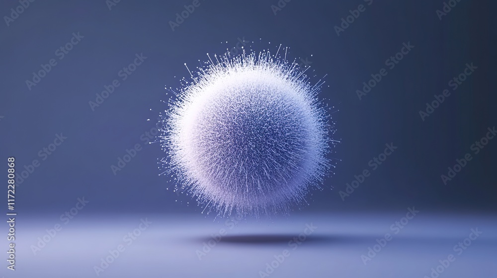 Poster abstract spherical structure with radiating particles and light glows