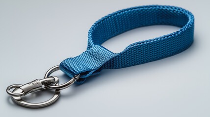 Blue Key Chain Strap: A close-up of a blue key chain strap with a silver swivel hook. Perfect for adding a touch of color and functionality to your keys or other accessories. 