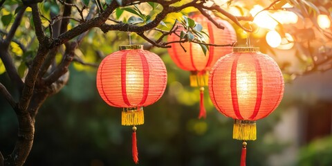 Obraz premium A traditional Chinese New Year celebration, with red lanterns, dragon dances, and festive decorations.