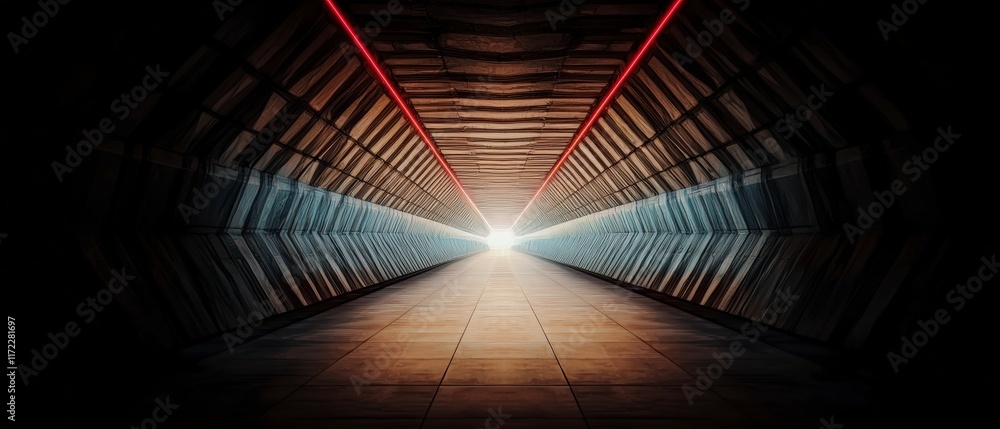 Poster futuristic sci fi tunnel corridor with red neon lights abstract architecture modern design