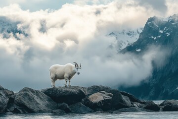 Naklejka premium Mountain Goat by the Lake