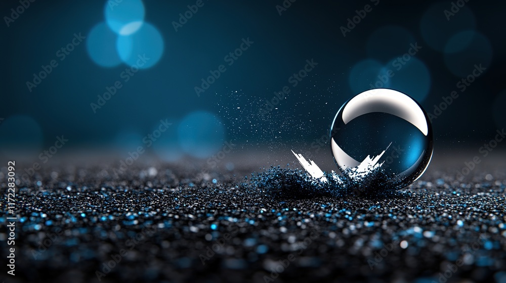 Poster abstract water droplet with sparkling background and reflection