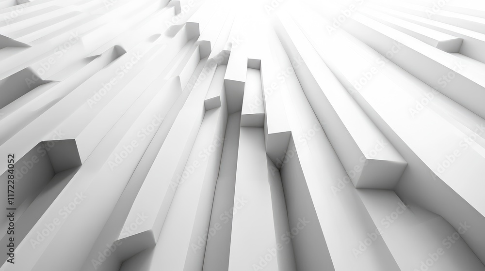 Aufkleber A white background with vertical lines and 3D-rendered abstract futuristic design featuring white geometric shapes and stripes, ideal for business or technology concept presentations