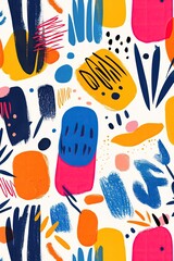 Colorful Wild Memphis Design Pattern Textile, Retro 90s 80s Abstract White Background, Funky Fun Vintage Wallpaper, Squiggles Doodle Backdrop