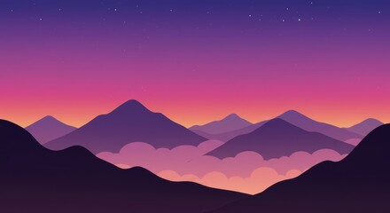 Fototapeta premium Silhouette Mountains at Night
