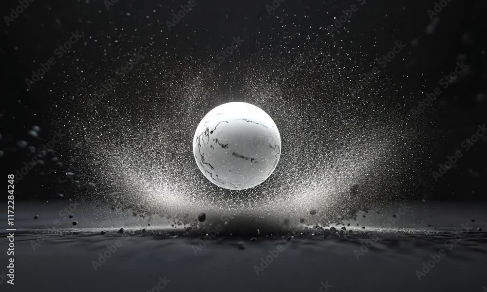 Poster abstract sphere in dark space with glowing particles: a digital art creation