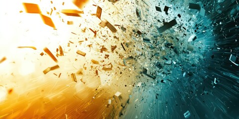 Abstract depiction of a financial crisis with falling graphs and shattered visuals.