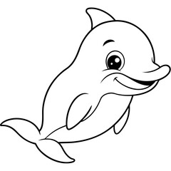 Obraz premium Smiling Dolphin Outline Vector – Marine Life Clipart for Kids 